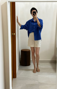 Korean Oversized Cotton Pocket Shirt in Blue