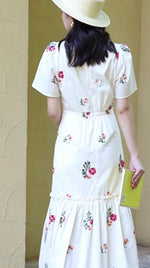 Load image into Gallery viewer, Floral Flute Hem Maxi Dress in Cream
