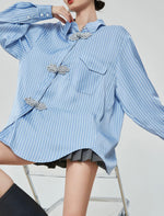 Load image into Gallery viewer, Oversized Striped Pankou Shirt in Blue
