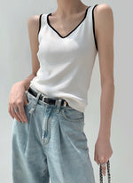 Load image into Gallery viewer, Contrast Edge Knit Tank Top in White

