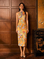 Load image into Gallery viewer, Floral Slit Midi Cheongsam in Yellow
