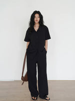 Load image into Gallery viewer, Classic Short Sleeve Shirt // Relaxed Pants Set in Black
