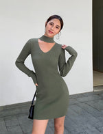 Load image into Gallery viewer, High Neck Cutout Ribbed Mini Dress in Green
