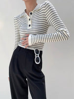 Load image into Gallery viewer, Ribbed Striped Collar Top in White
