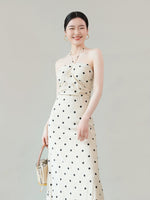 Load image into Gallery viewer, 2-Way Polka Bustier Halter Dress in Beige
