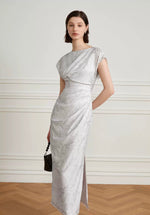 Load image into Gallery viewer, Tencel Gathered Shift Dress in Grey
