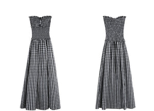 Checked Bustier Slit Maxi Dress in Black