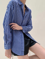 Load image into Gallery viewer, Oversized Striped Shirt in Blue
