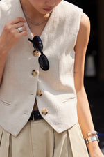 Load image into Gallery viewer, Textured Linen Vest in Cream
