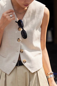 Textured Linen Vest in Cream