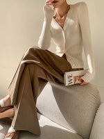 Load image into Gallery viewer, Duo Ribbed Button Cardigan in White
