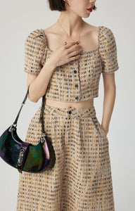 Tweed Cropped Blouse + Maxi Pocket Skirt in Khaki