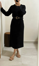 Load image into Gallery viewer, Korean Relaxed Maxi Long Sleeve Dress in Black
