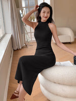 Load image into Gallery viewer, High Neck Bodycon Tank Dress in Black
