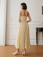 Load image into Gallery viewer, Cami Pleated Midi Dress in Beige
