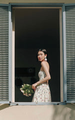 Load image into Gallery viewer, Floral Cross Tie Back Midi Dress in Cream
