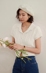 Load image into Gallery viewer, Knitted Polo Blouse in Cream
