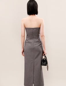 2-Way Tailored Bustier Pocket Dress in Grey