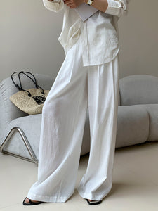 Cotton Linen Shirt + Pants Set in White