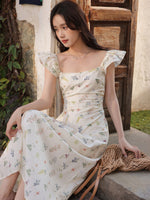 Load image into Gallery viewer, [Ready Stock] Floral Flutter Strap Slit Dress in White
