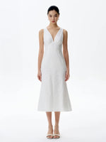 Load image into Gallery viewer, Embroidered Floral Mermaid Midi Dress in White
