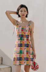 Load image into Gallery viewer, Floral Patchwork Tie Mini Dress in Multi
