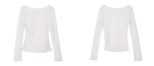 Floral Wool Blend Flute Sleeve Top in White