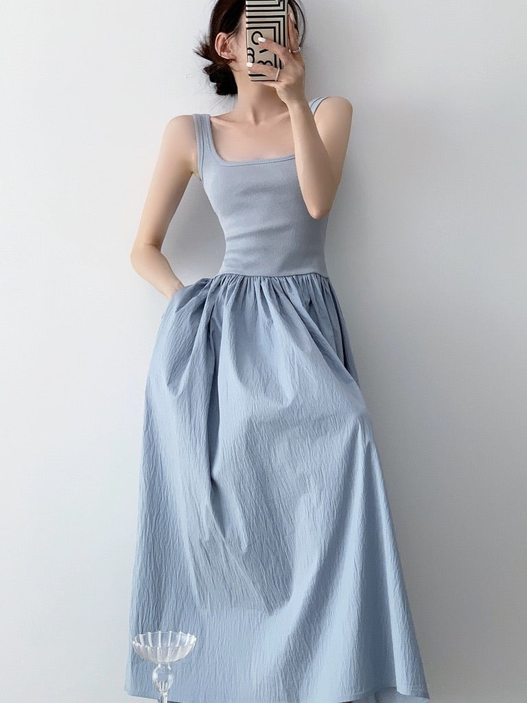 Textured Pocket Maxi Dress in Blue