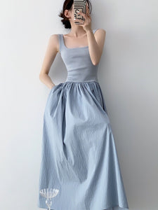 Textured Pocket Maxi Dress in Blue