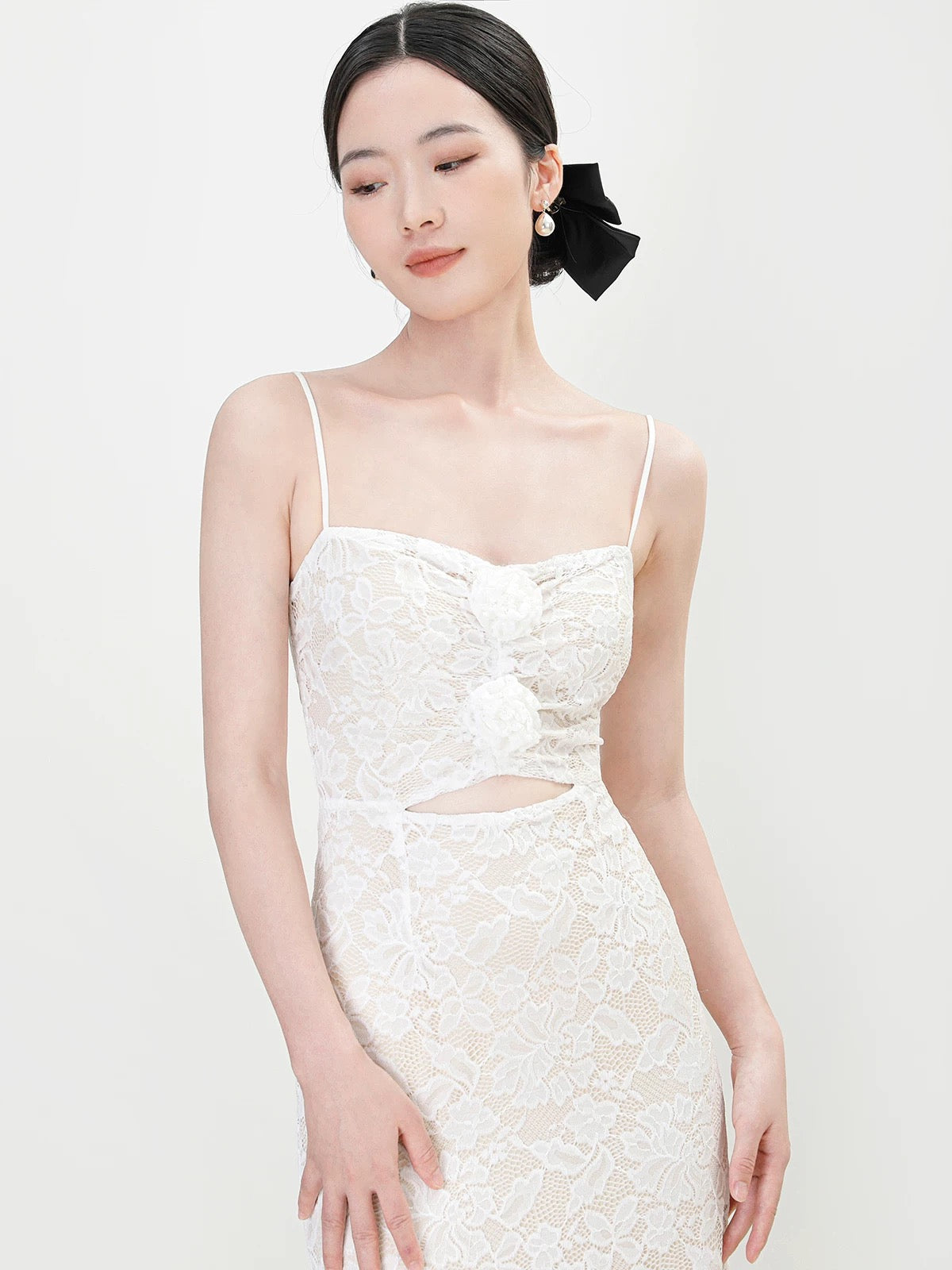 Floral Lace Cutout Dress in White