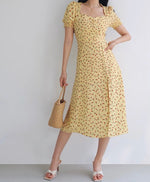 Load image into Gallery viewer, Alicudi Floral Blouson Midi Dress in Yellow
