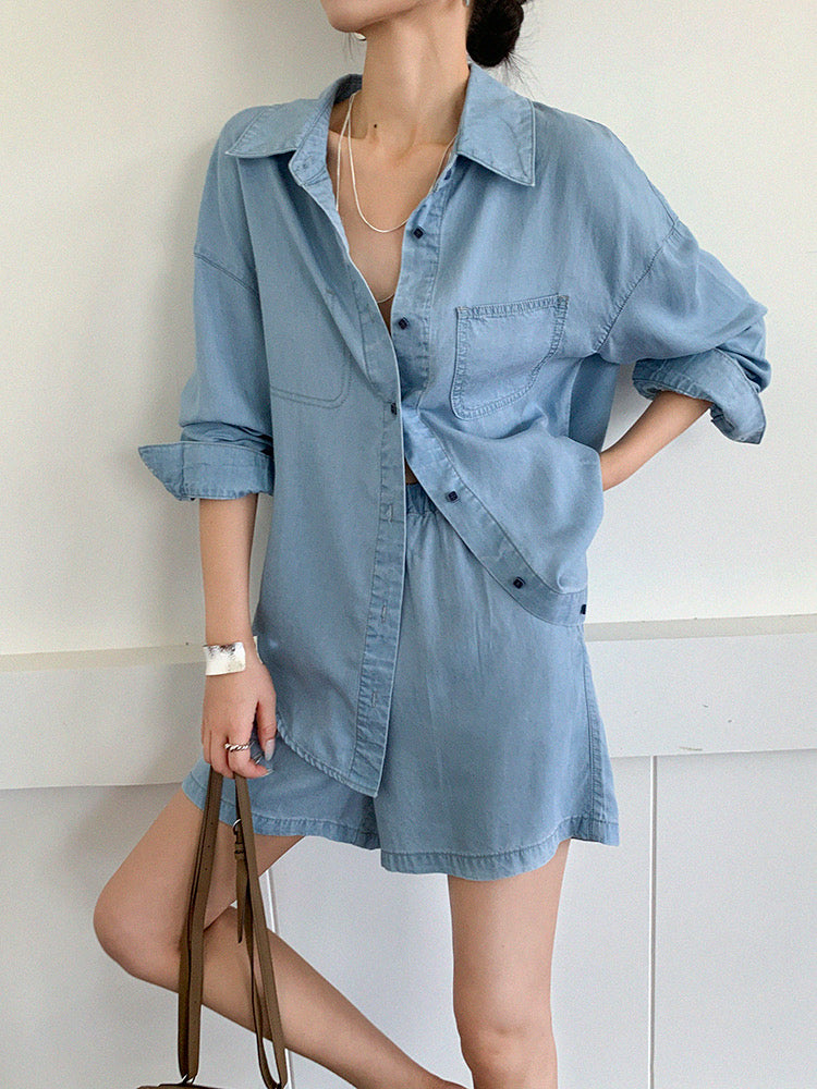 Chambray Shirt + Shorts Set