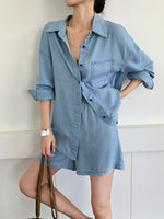 Load image into Gallery viewer, Chambray Shirt + Shorts Set
