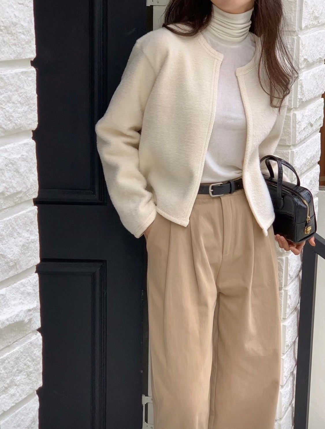 Korean Fluffy Open Jacket in Cream