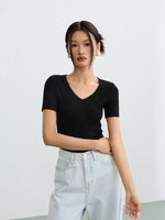 Load image into Gallery viewer, V Neck Stretch Top in Black
