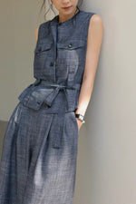 Load image into Gallery viewer, Utility Vest Top // Trousers in Blue Set
