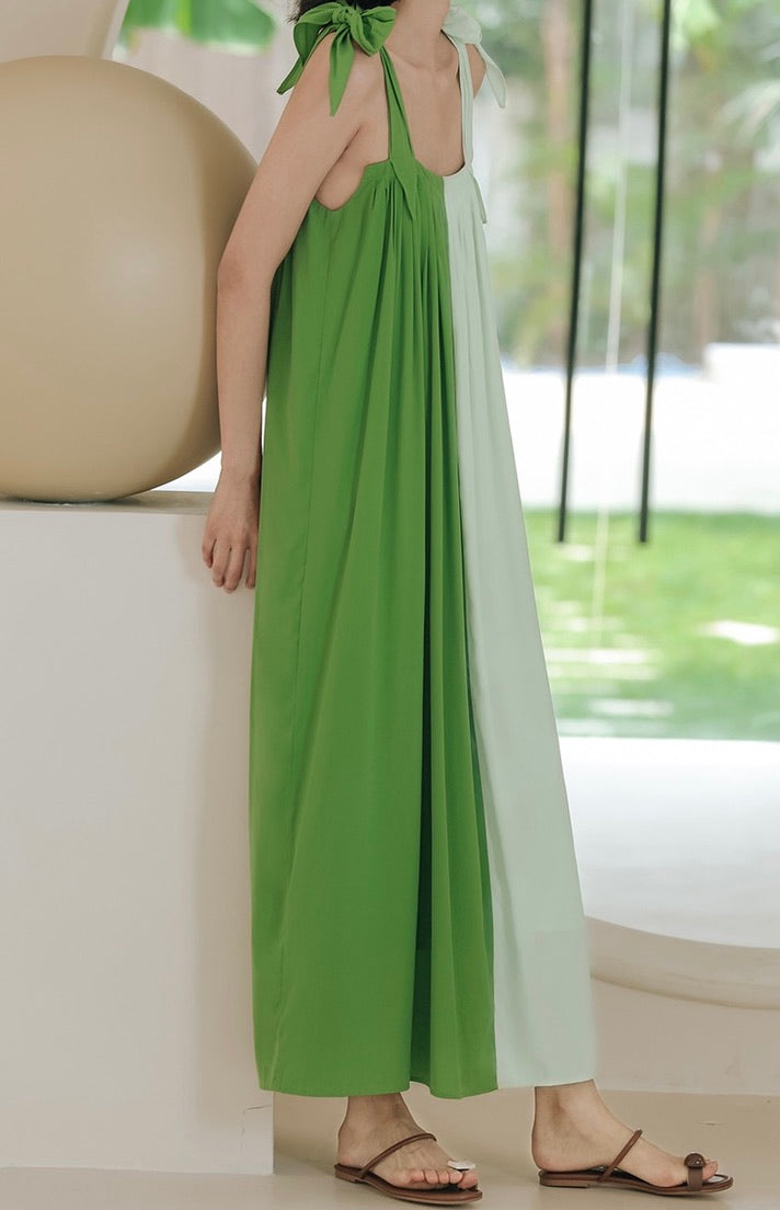 Duo Tie Strap Maxi Dress in Green