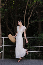 Load image into Gallery viewer, Tencel Eyelet Empire Maxi Dress in Cream
