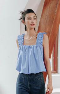 Gathered Strap Bubble Top in Blue