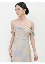 Load image into Gallery viewer, Off Shoulder Floral Gown in Blue/Gold
