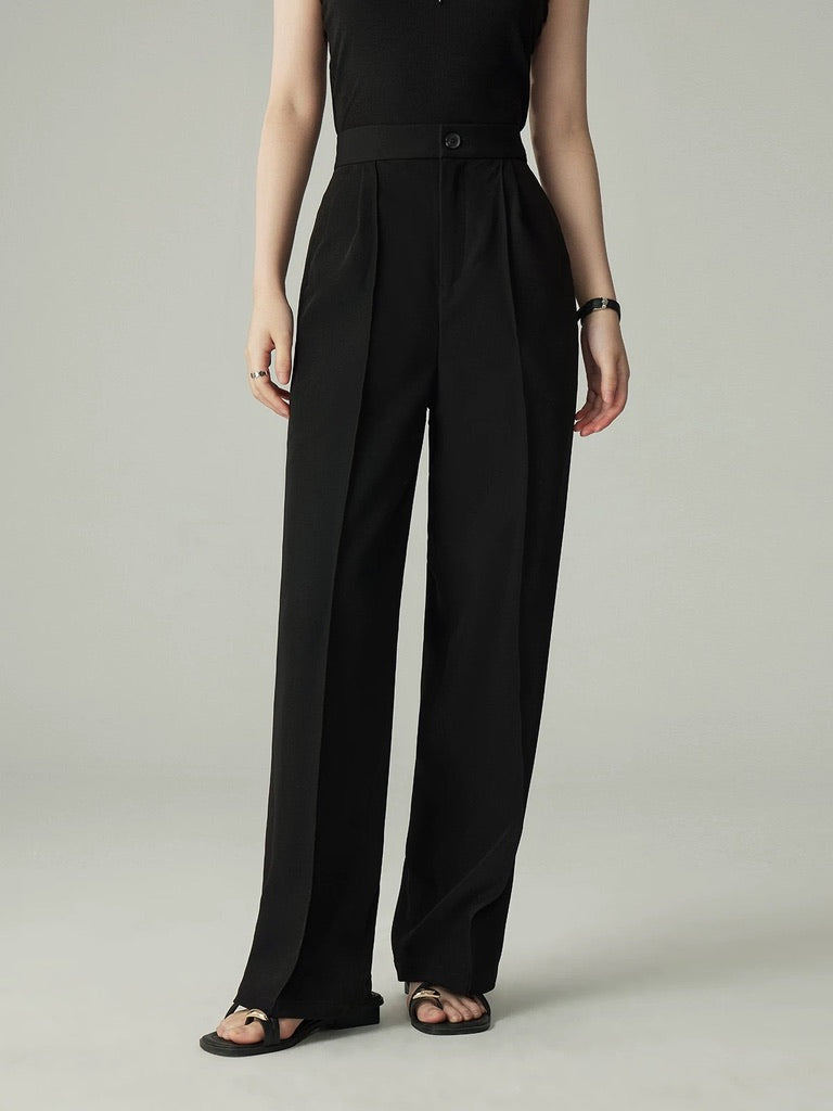 Tailored Straight Leg Line Trousers in Black