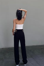 Load image into Gallery viewer, Waist Buckle Straight Leg Trousers in Black
