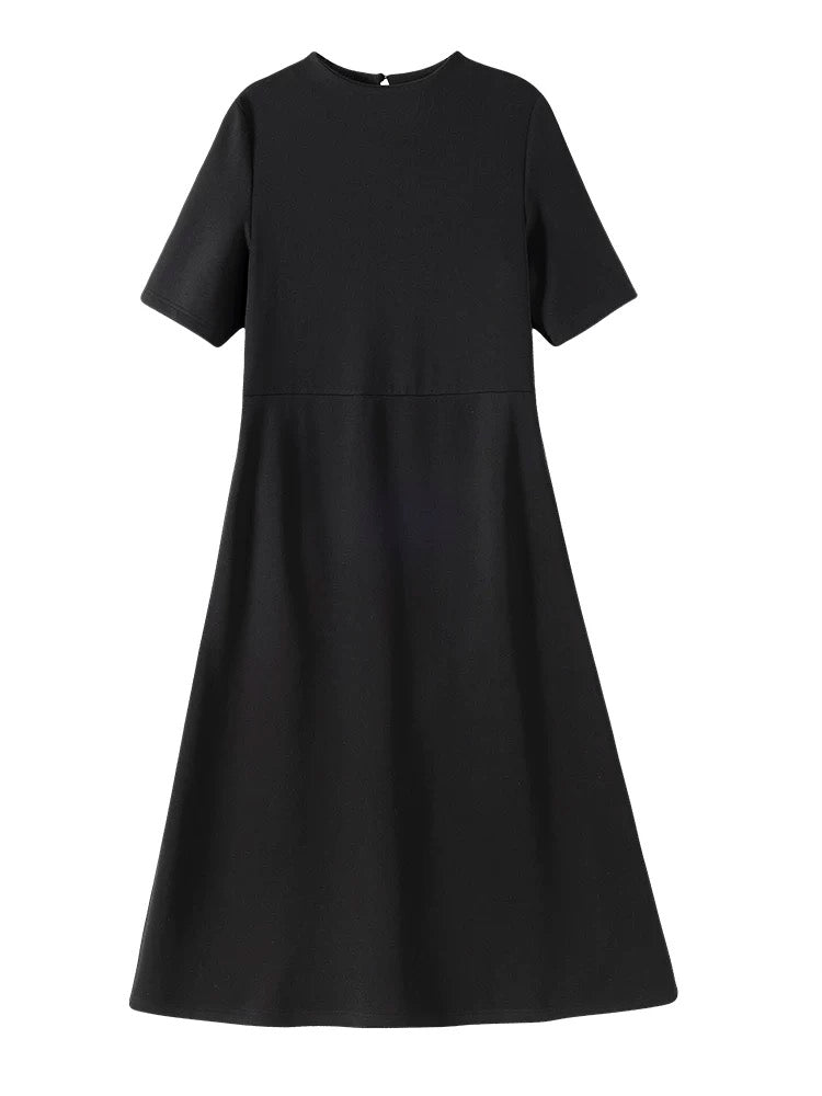 High Neck Midi Flare Dress in Black