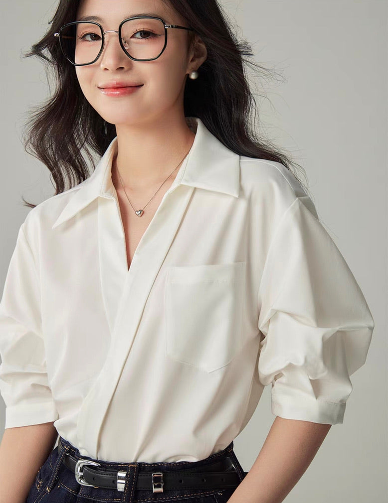 Lapel Pocket Shirt in White