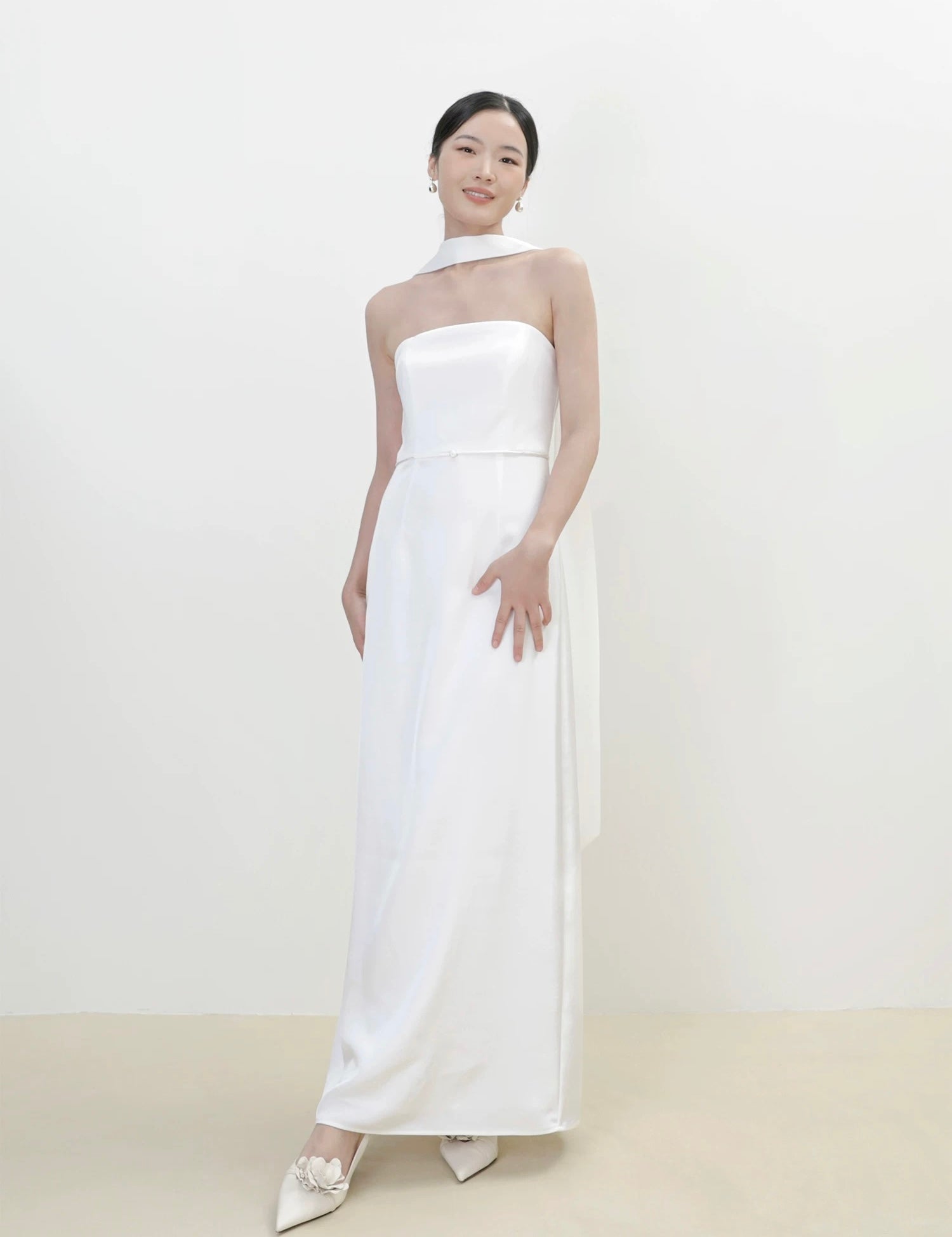 Multi-Way Bustier Gown + Drape Sash in White