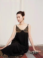 Load image into Gallery viewer, Contrast Embroidery Tent Maxi Dress Black
