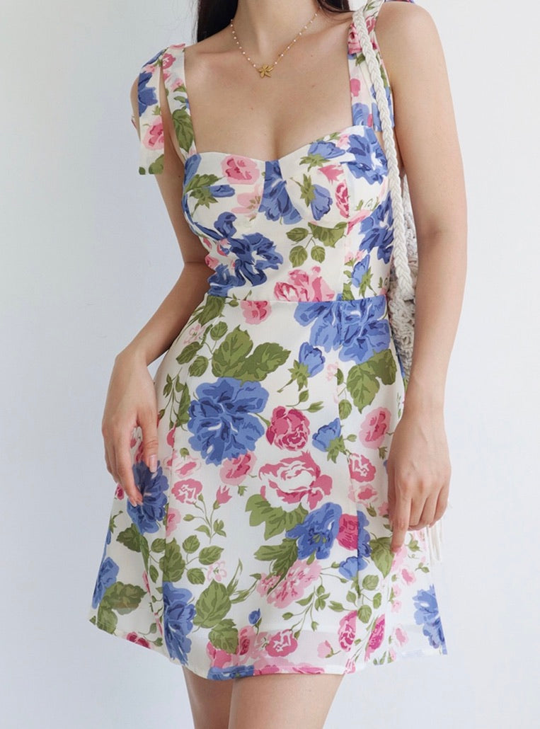 Lanzarote Floral Tie Strap Mini Dress in Print