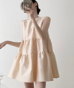 Panel Sleeveless Babydoll Dress in Champagne