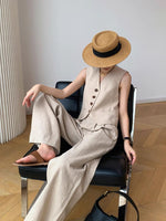 Load image into Gallery viewer, Mid Rise Wide Leg Linen Trousers in Khaki
