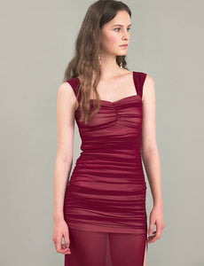 2-Way Shirring Slit Dress in Red